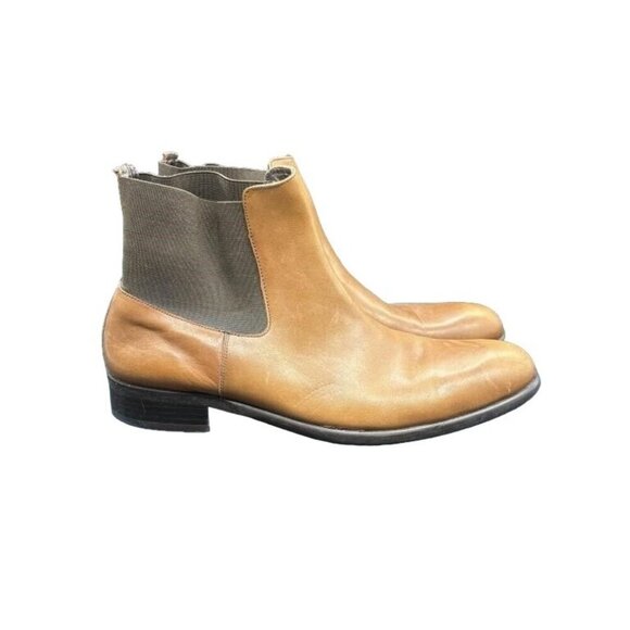 Interview Vintage Turkish Brown Leather Stretch Ankle Chelsea Boots 43 or US 9 - Picture 1 of 6